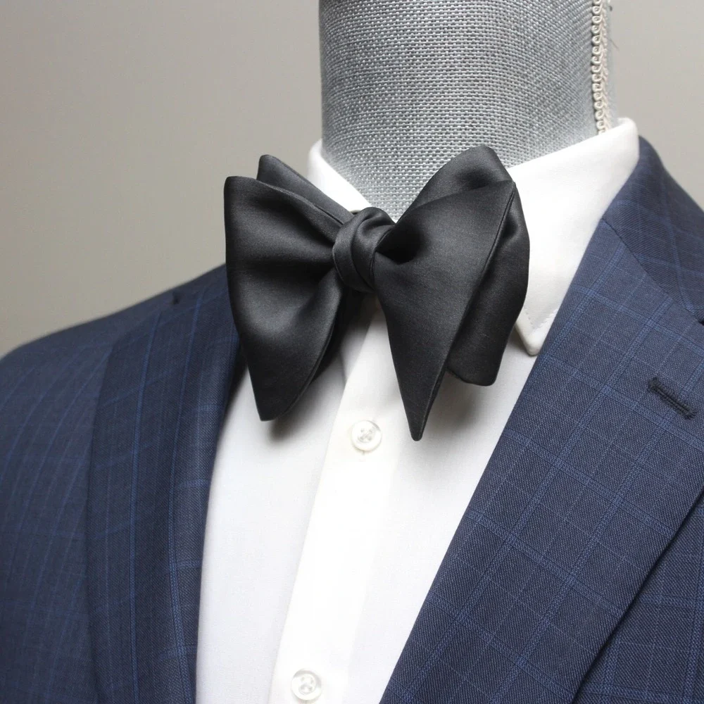 NWT Men's Self-tied Bow Tie Dark Grey Silk‎ Bowtie Big Butterfly S621